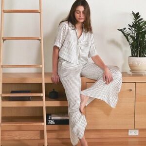 Lunya Washable Silk High Rise Pant Set In Tranquil White Mini Floral Print Small